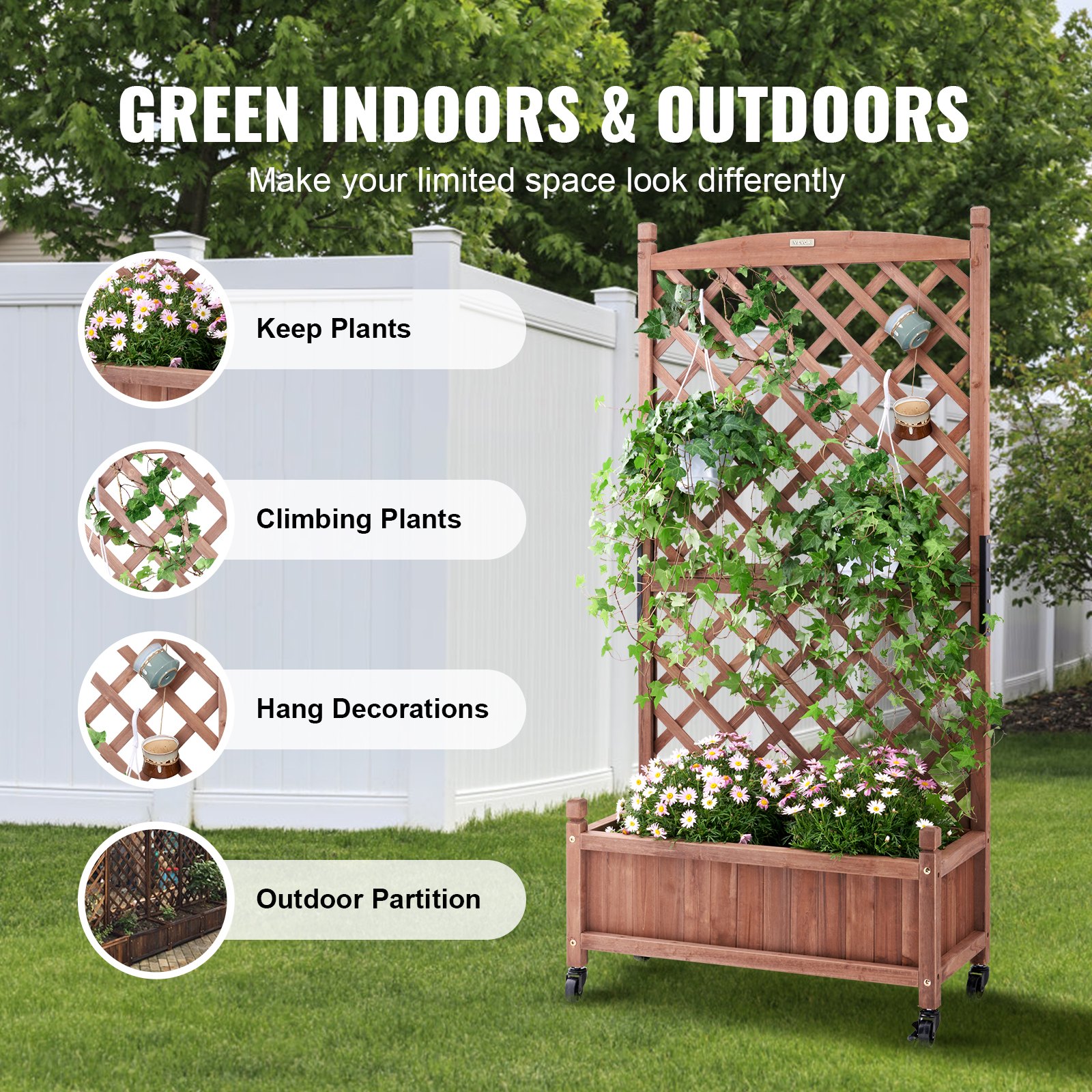 2PCS Raised Garden Bed with Trellis, 60"x13"x61.4" Outdoor Raised Wood Planters with Drainage Holes, Free-Standing Trellis Planter Box for Vine Climbing Plants Flowers in Garden, Patio, Balcony 2PCS Raised Garden Bed with Trellis, 60"x13"x61.4" Outdoor Raised Wood Planters with Drainage Holes, Free-Standing Trellis Planter Box for Vine Climbing Plants Flowers in Garden, Patio, Balcony
