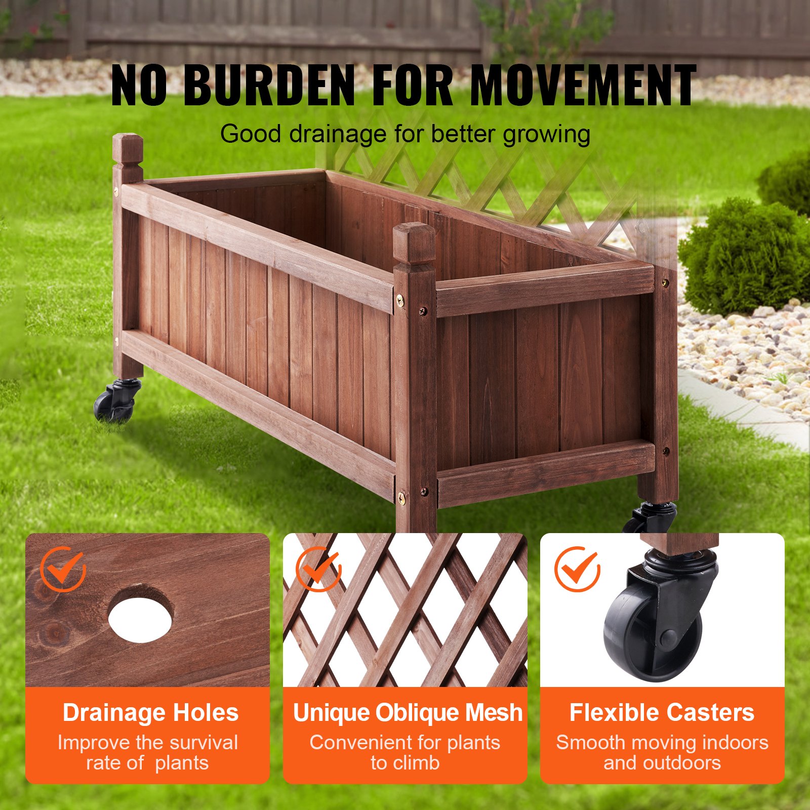 2PCS Raised Garden Bed with Trellis, 60"x13"x61.4" Outdoor Raised Wood Planters with Drainage Holes, Free-Standing Trellis Planter Box for Vine Climbing Plants Flowers in Garden, Patio, Balcony 2PCS Raised Garden Bed with Trellis, 60"x13"x61.4" Outdoor Raised Wood Planters with Drainage Holes, Free-Standing Trellis Planter Box for Vine Climbing Plants Flowers in Garden, Patio, Balcony