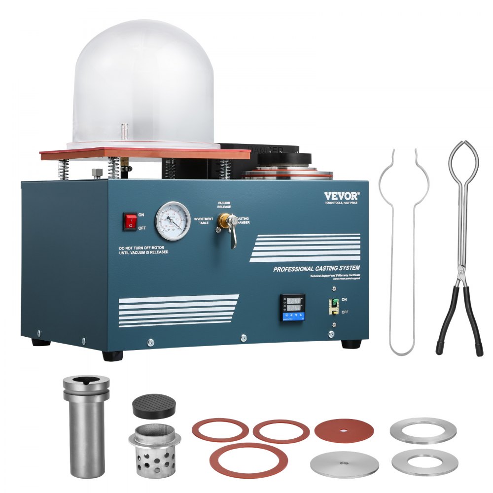 VEVOR Vacuum Investing Casting Machine with Melting Furnace, Convenient Oil Injection Port, Precision Pressure Gauge, All-in-One Machine for Casting Jewelry and Melting Scrap, Silver, Gold, Copper