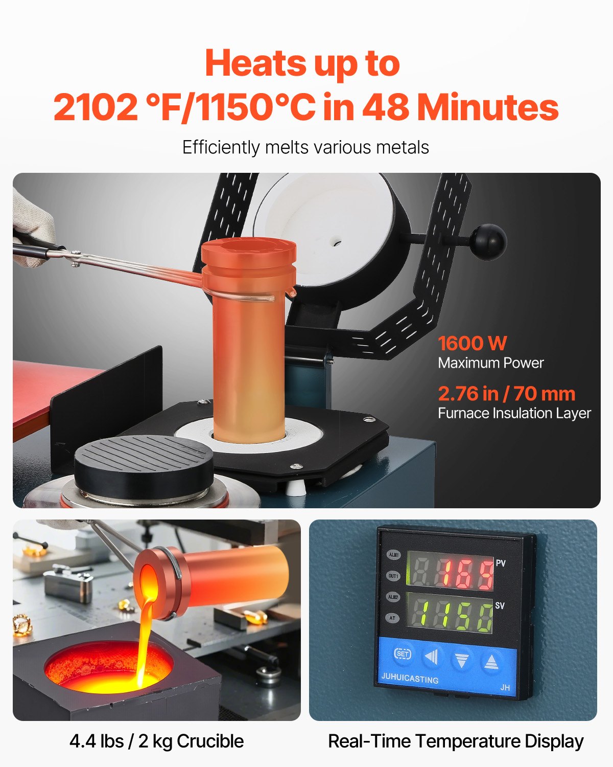 VEVOR Vacuum Investing Casting Machine with Melting Furnace, Convenient Oil Injection Port, Precision Pressure Gauge, All-in-One Machine for Casting Jewelry and Melting Scrap, Silver, Gold, Copper