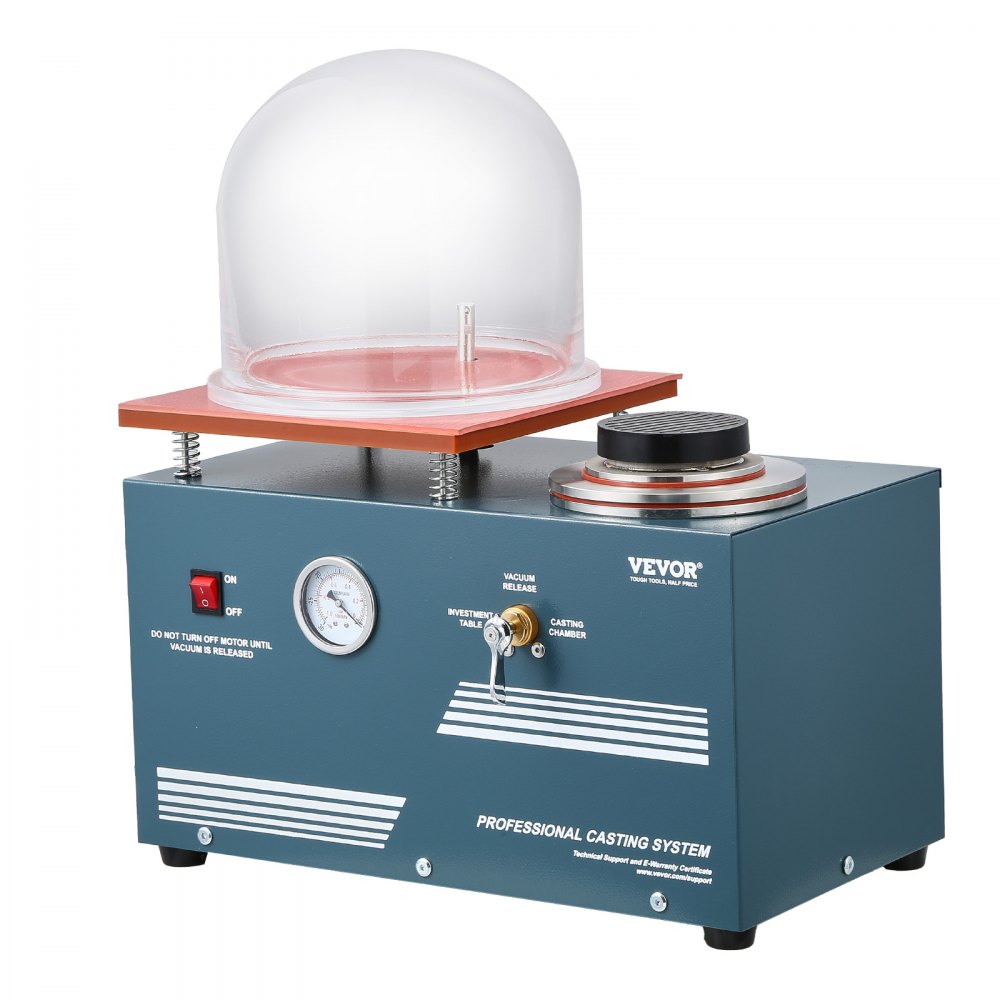 VEVOR Vacuum Investing Casting Machine, 290W Power, with 3 CFM Pump and Bell Jar, Convenient Oil Injection Port, Precision Pressure Gauge, 280x280 mm Workbench, Casting Machine for Jewelry and Metal