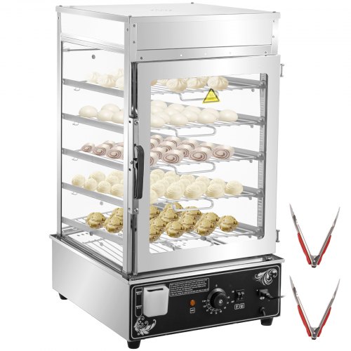 VEVOR 110V Commercial Bun Steamer, 5-Layer Restaurant Bun Warmer, Electric Food Steamer with 11.8x11.8-Inch Racks, 30-110℃/86-230℉ Bun Bread Steamer Machine, 900W Hot Dog Steamer Warmer, for Buffet
