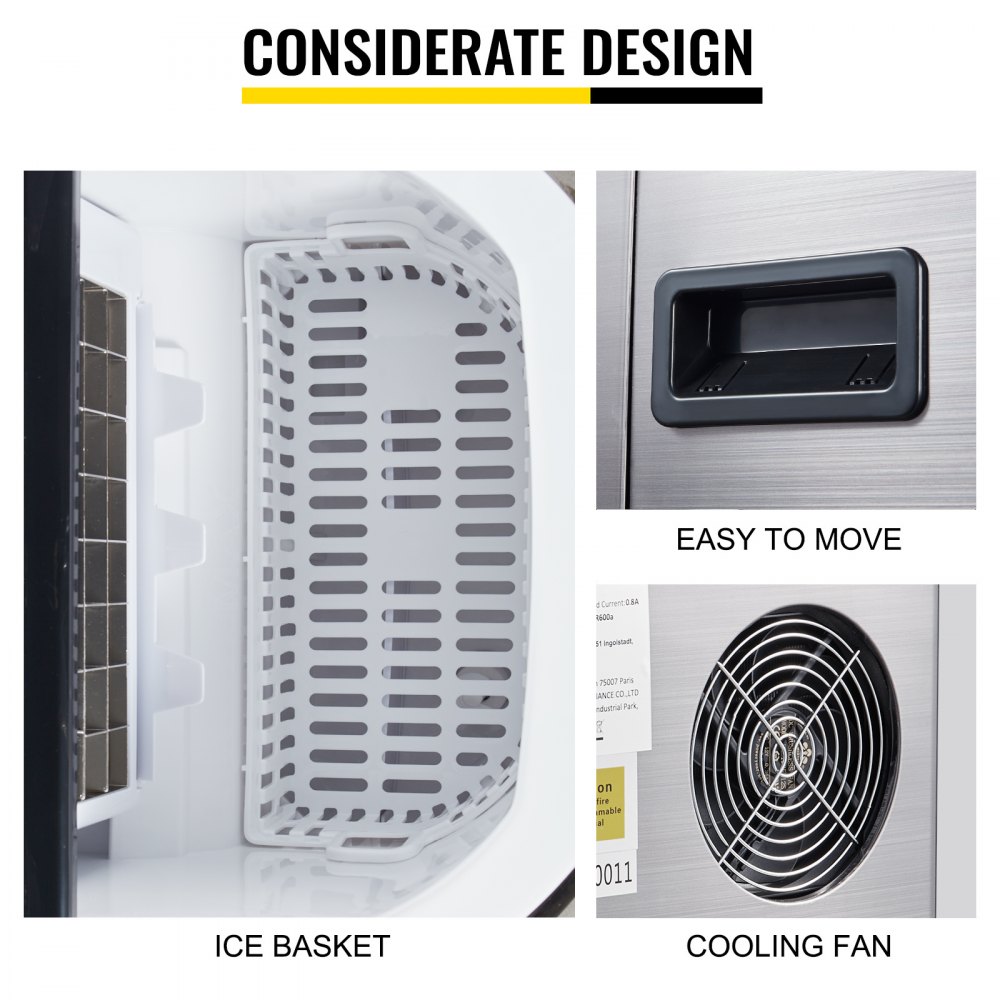 VEVOR 110V Portable Ice Maker Countertop 40 LBS in 24 Hours, Ice Maker Machine with Ice Scoop and Basket,Counter Top Ice Maker Machine Compact and Self Cleaning for Home/Kitchen/Office (Sliver)