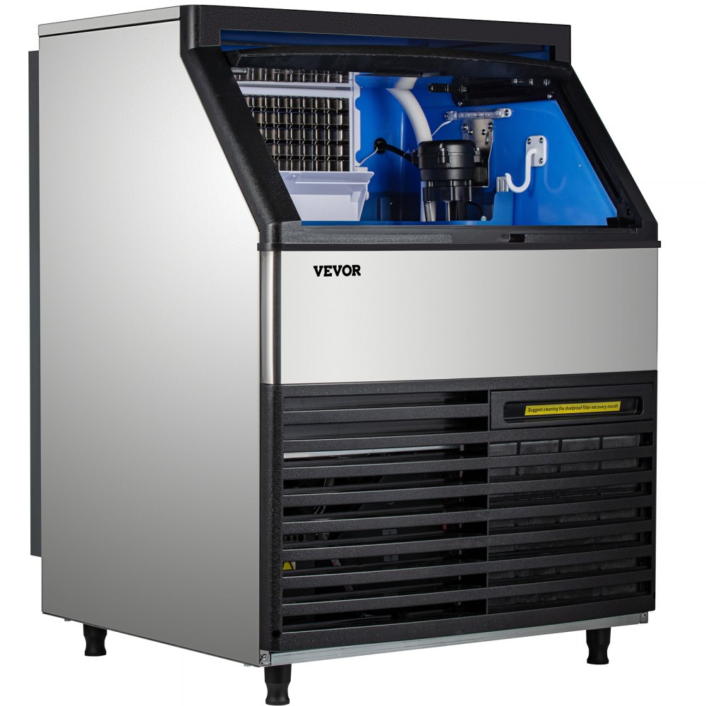 VEVOR 110V Commercial Ice Maker 265LBS/24H with 99lbs Storage Capacity Stainless Steel Commercial Ice Machine 90 Ice Cubes Per Plate Industrial Ice Maker Machine Auto Clean for Bar Home Supermarkets