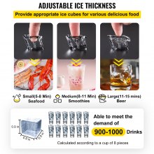 VEVOR 110V Commercial Ice Maker 265LBS/24H with 99lbs Storage Capacity Stainless Steel Commercial Ice Machine 90 Ice Cubes Per Plate Industrial Ice Maker Machine Auto Clean for Bar Home Supermarkets