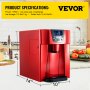 3 In 1 Countertop Ice Maker 12kg/26ibs Red Abs Shell Ice Cube Dispenser Bar