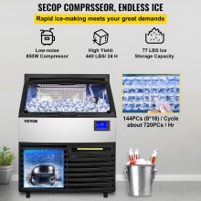 VEVOR Commercial Ice Maker Machine, 440LBS/24H ETL Approved Ice Machine Under Counter Ice Maker Machine with SECOP Compressor,77LBS Storage,Electric Water Drain Pump,Water Filter, 2 Scoops Included