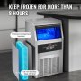 VEVOR commercial ice maker, stainless steel, blue interior, keeps ice frozen over 8 hours.