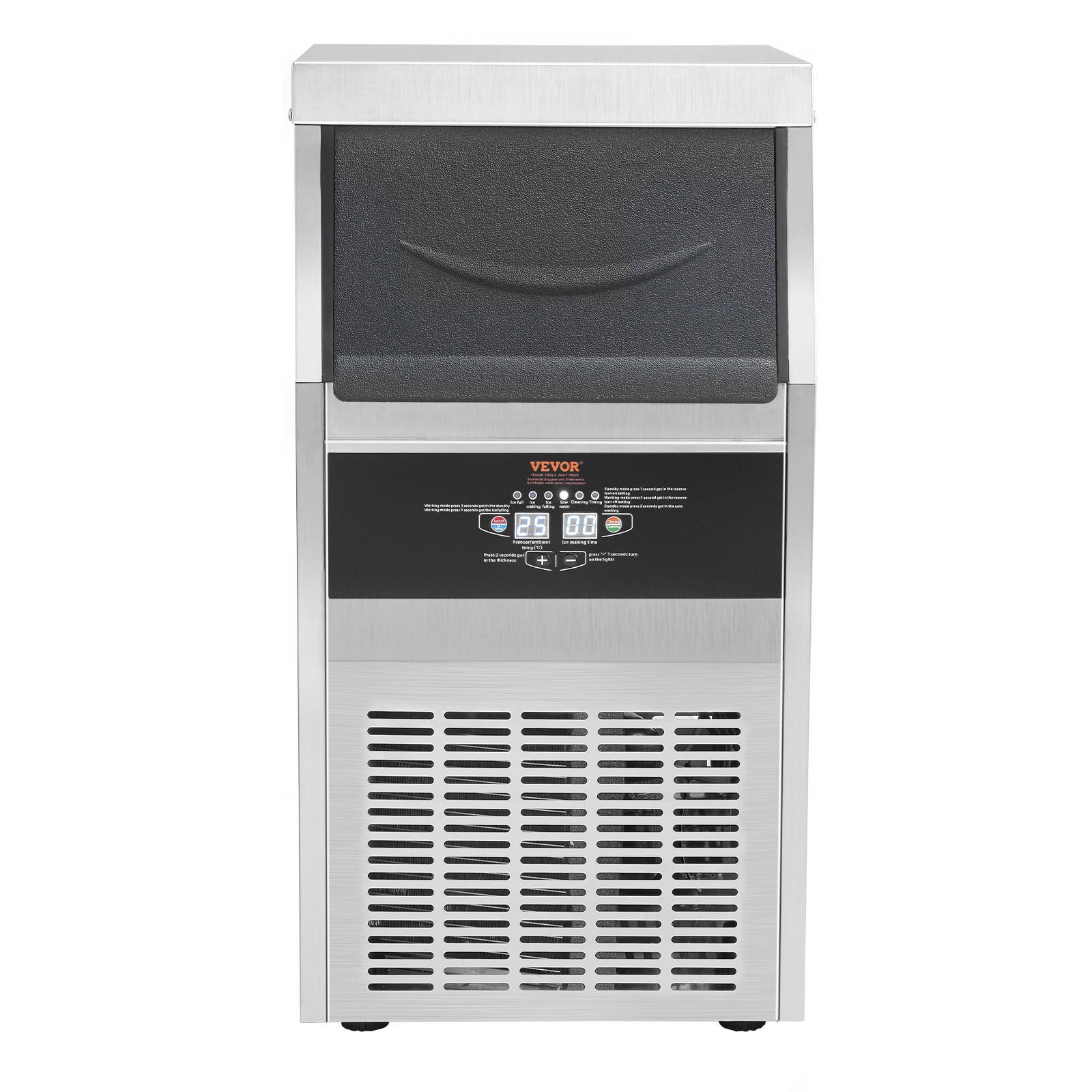 VEVOR 110V Commercial Ice Maker 80-90LBS/24H with 33LBS Bin Full Heavy Duty Stainless Steel Construction, Automatic Operation, Clear Cube for Home Bar, Include Water Filter, Scoop, Connection Hose