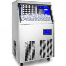 VEVOR Máquina de hielo comercial de 110 V, 110 libras en 24 horas con bomba de drenaje de agua, almacenamiento de 33 libras, máquina de hielo comercial de acero inoxidable, bandeja de hielo 4x8, control LCD, limpieza automática para bar, hogar, supermercados