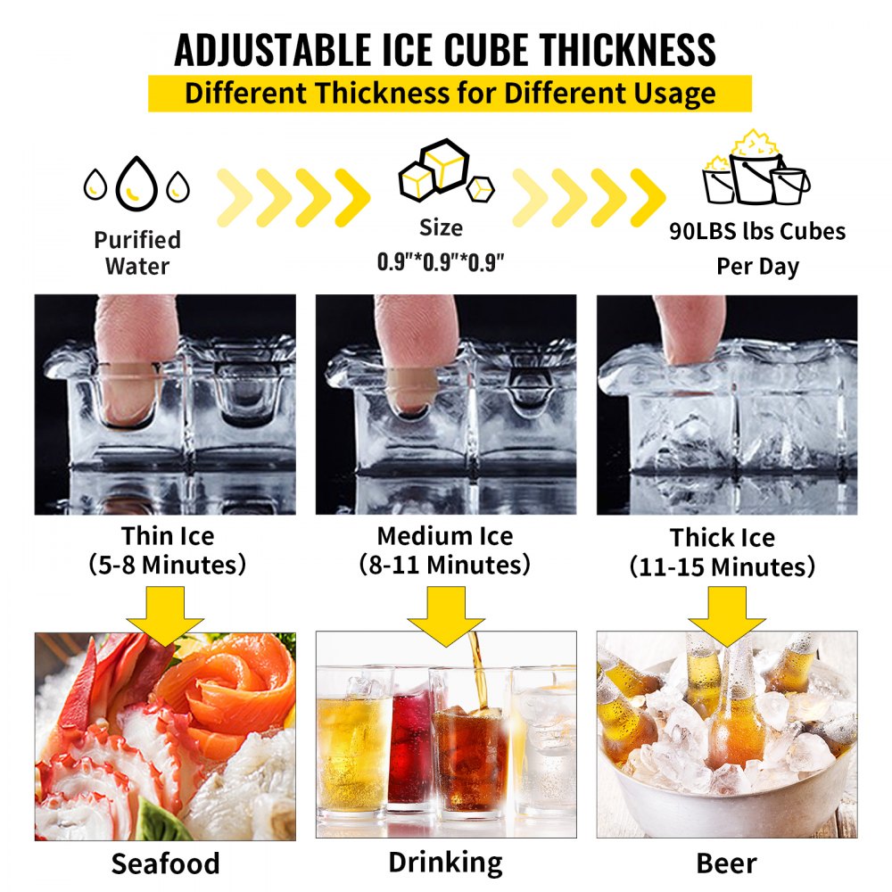 Ice Cube Maker Machine 40kg/88lbs Commercial Timing Cleaning Automatic 40kg/24h