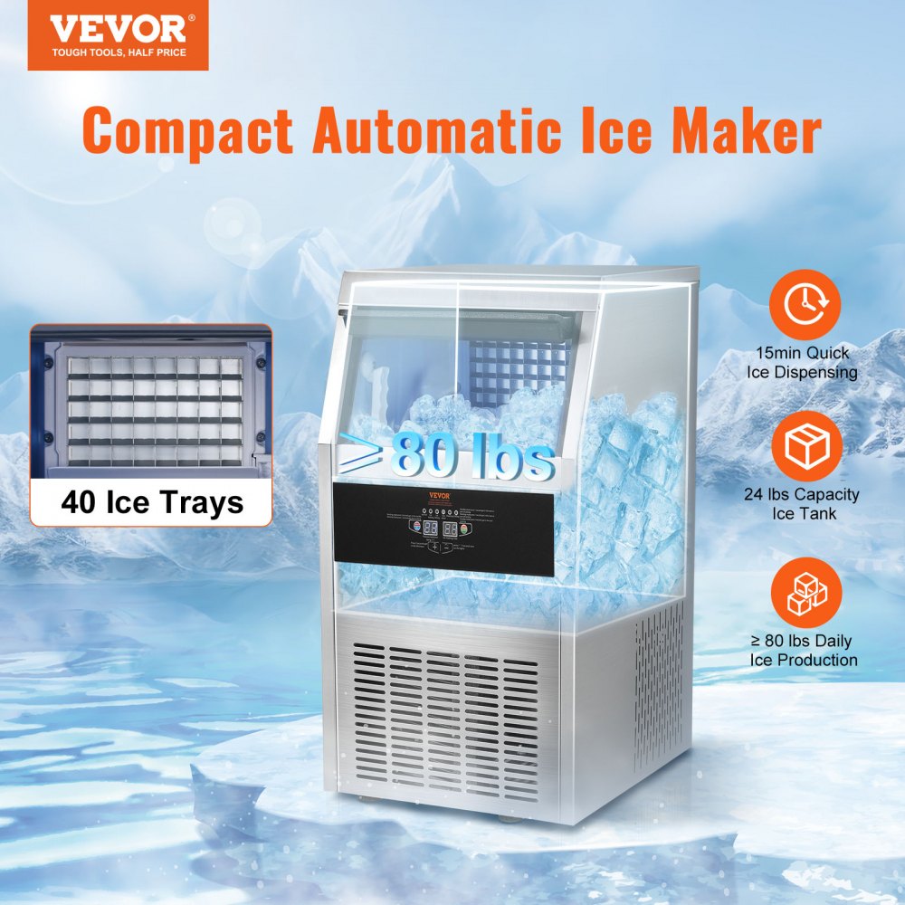 Commercial Ice Maker 110-120LBS/24H with 33LBS Bin 110v, Full Heavy Duty Stainless Steel Construction, Automatic Operation, Clear Cube for Home Bar, Include Water Filter, Scoop, Connection Hose