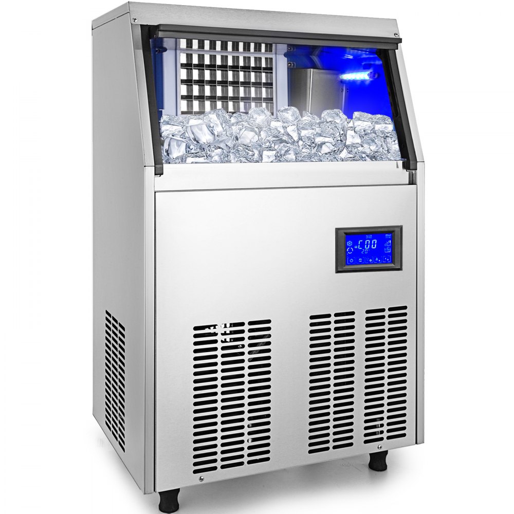 VEVOR Commercial Ice Maker, 110 LBS/24H Yield, Under Counter Stainless Steel Ice Machine with 33 LBS Storage Bin, Water Filter Drain Pump 2 Ice Scoops Included, Clear Cube for Bar Office Coffee Shop