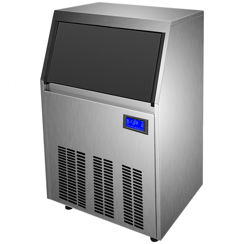 VEVOR Commercial Ice Maker 220V Stainless Steel Ice Cube Maker Machine 110LBS/24H Ice Making Machine Intelligent LCD Control Panel with Water Drain Pump for Home Bars Restaurants
