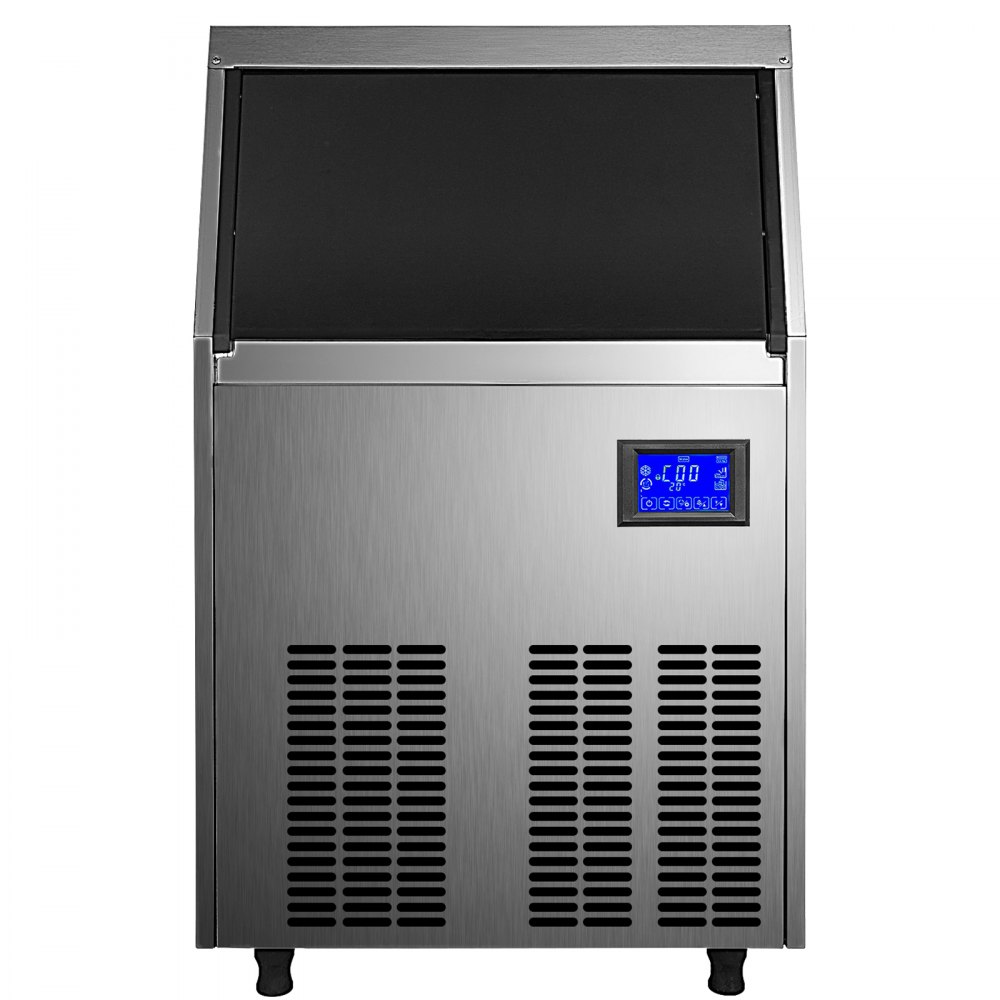 VEVOR Commercial Ice Maker 220V Stainless Steel Ice Cube Maker Machine 110LBS/24H Ice Making Machine Intelligent LCD Control Panel with Water Drain Pump for Home Bars Restaurants