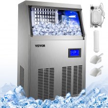 VEVOR Commercial Ice Maker 220V Stainless Steel Ice Cube Maker Machine 110LBS/24H Ice Making Machine Intelligent LCD Control Panel with Water Drain Pump for Home Bars Restaurants