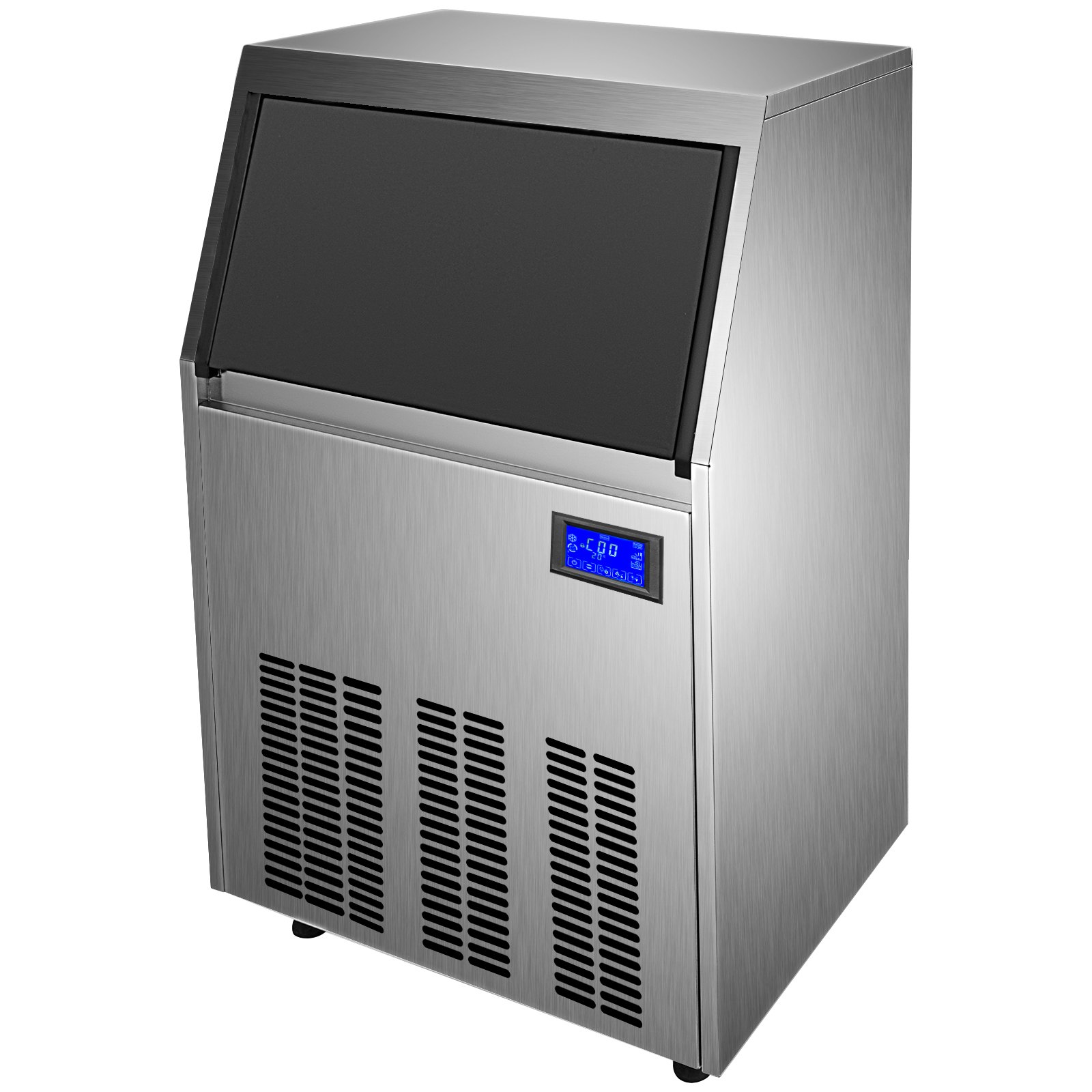 VEVOR Commercial Ice Maker 220V Stainless Steel Ice Cube Maker Machine 110LBS/24H Ice Making Machine Intelligent LCD Control Panel with Water Drain Pump for Home Bars Restaurants
