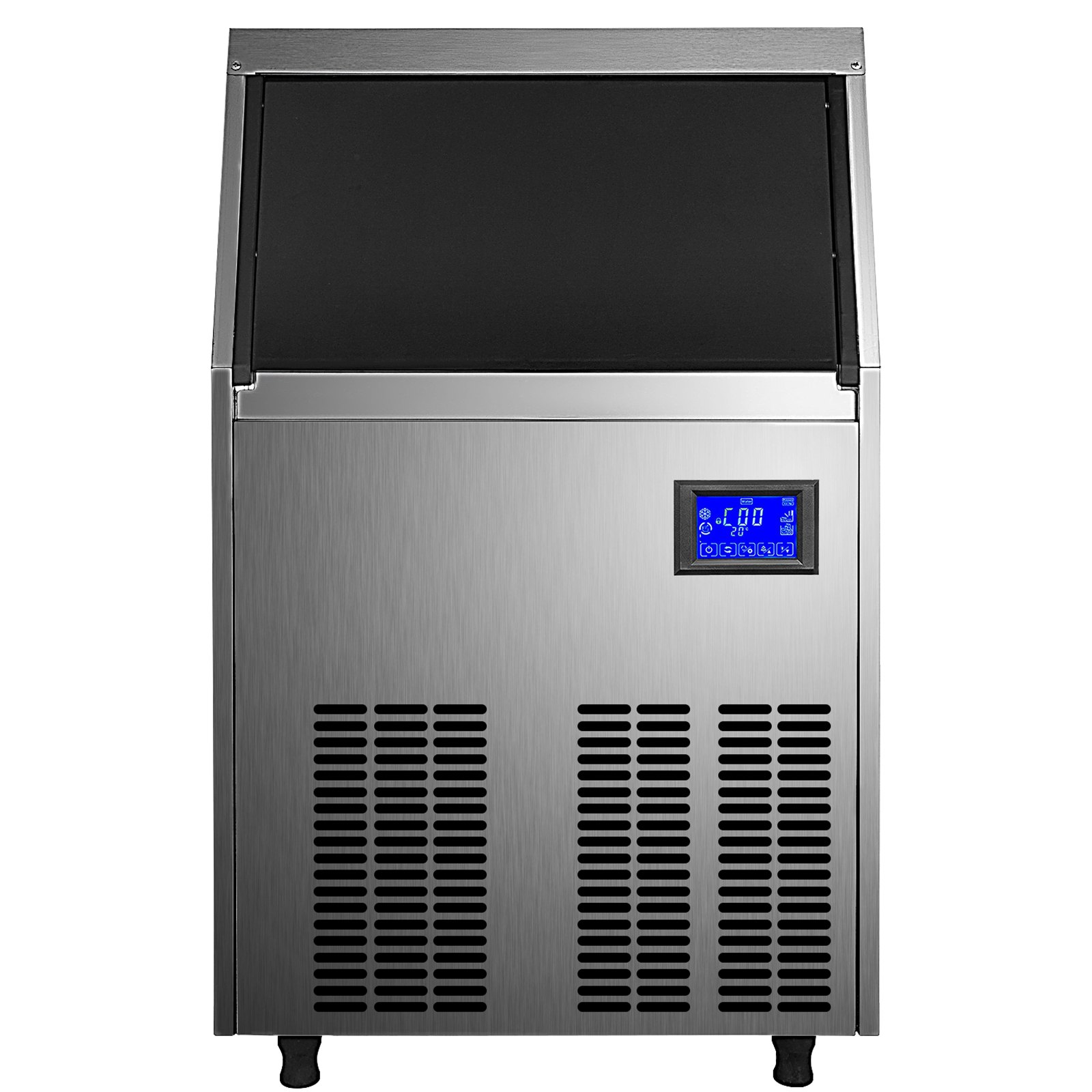 VEVOR Commercial Ice Maker 220V Stainless Steel Ice Cube Maker Machine 110LBS/24H Ice Making Machine Intelligent LCD Control Panel with Water Drain Pump for Home Bars Restaurants