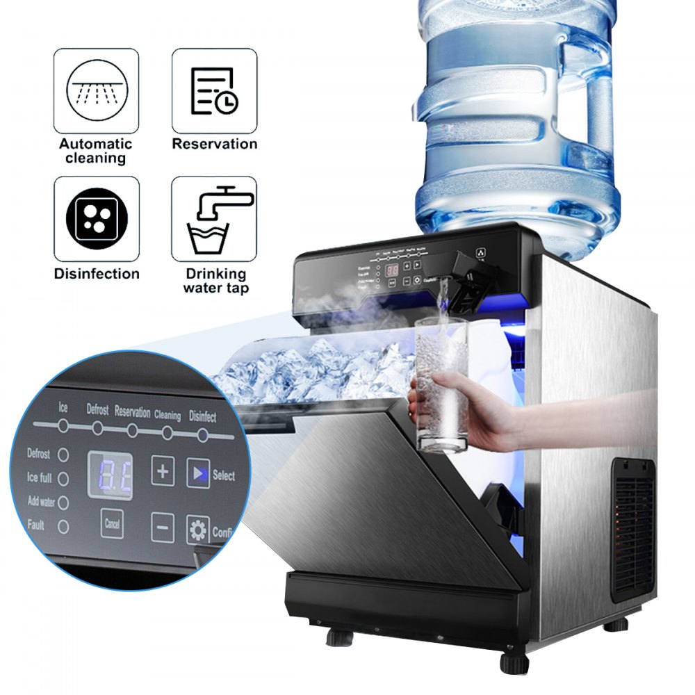 50kg 110lbs Ice Maker With Cool Water Dispenser 13.2lbs Storage Compact