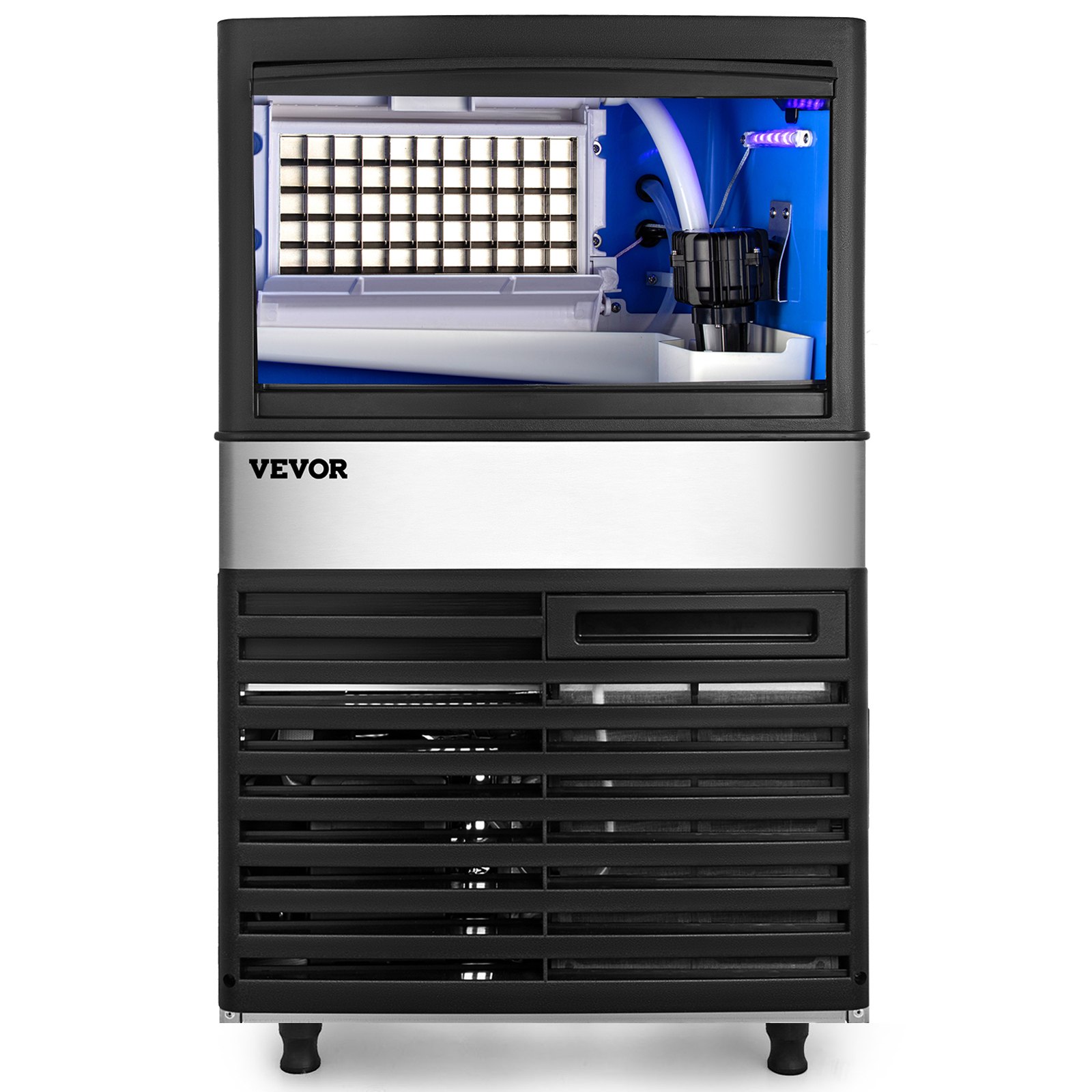 VEVOR 110V Commercial Ice Maker Machine 155LBS/24H with 39LBS Bin, LED Panel, Stainless Steel, Auto Clean, Include Water Filter, Scoop, Connection Hose, Professional Refrigeration Equipment