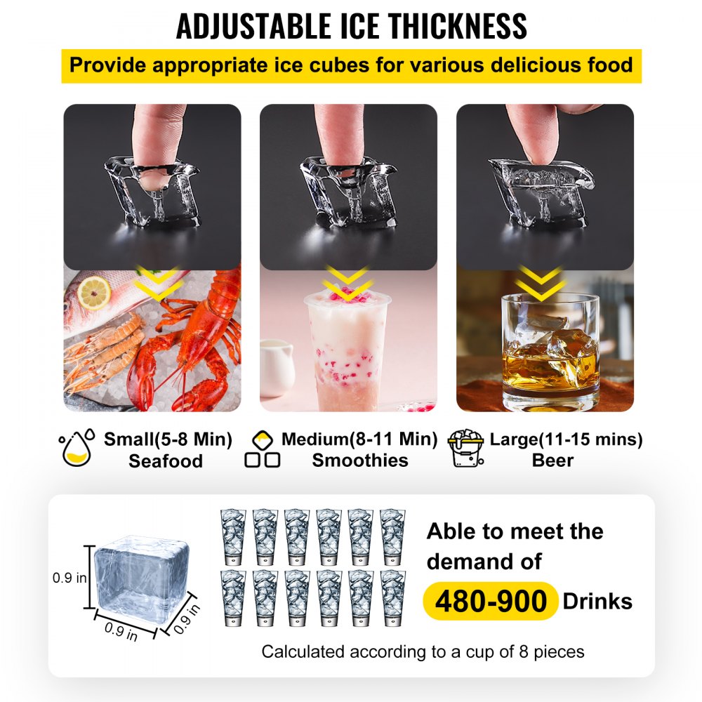 VEVOR 110V Commercial ice Maker Machine 110LBS/24H with 39LBS Bin and Electric Water Drain Pump, Stainless Steel Ice Machine, Auto Operation, Include Water Filter 2 Scoops and Connection Hose
