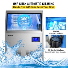 VEVOR Commercial Ice Maker, 132LBS/24H, Stainless Steel Ice Cube Maker Machine with 33 LBS Storage, 335W Ice Making Machine with LCD Control Panel Water Filter Drain Pump for Bars Restaurants, 220V