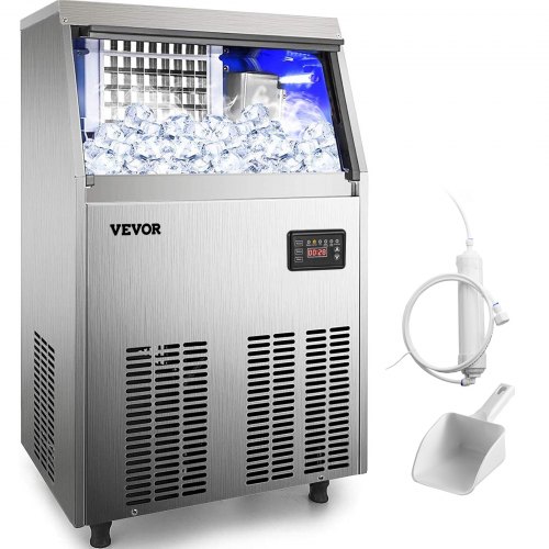 VEVOR 110V Commercial Ice Maker 150LBS/24H with 33lbs Storage Capacity Stainless Steel Commercial Ice Machine 45 Ice Cubes Per Plate Industrial Ice Maker Machine Auto Clean for Bar Home