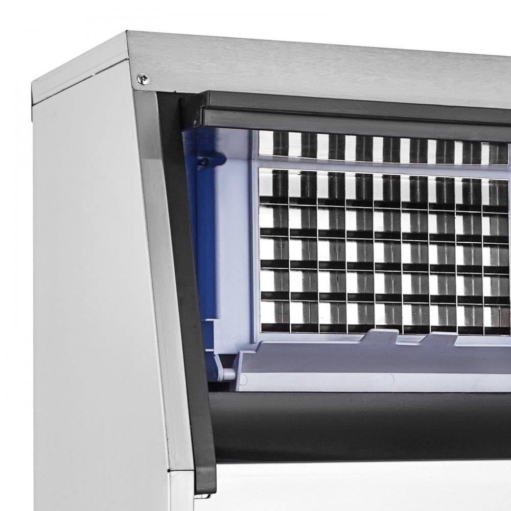 Máquina de hielo comercial VEVOR de 110 V, 150 libras/24 horas con capacidad de almacenamiento de 33 libras, máquina de hielo comercial de acero inoxidable, 45 cubitos de hielo por placa, máquina industrial para hacer hielo, limpieza automática para bar en casa
