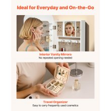 VEVOR Mirror Jewelry Cabinet, 1080 mm Tall, Full-Length Mirror with Storage, Wall Mount/Over the Door Jewelry Armoire Organizer, Rounded Design, Lockable with 2 Keys and a Travel Organizer, White