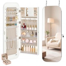 VEVOR Mirror Jewelry Cabinet, 1080 mm Tall, Full-Length Mirror with Storage, Wall Mount/Over the Door Jewelry Armoire Organizer, Rounded Design, Lockable with 2 Keys and a Travel Organizer, White