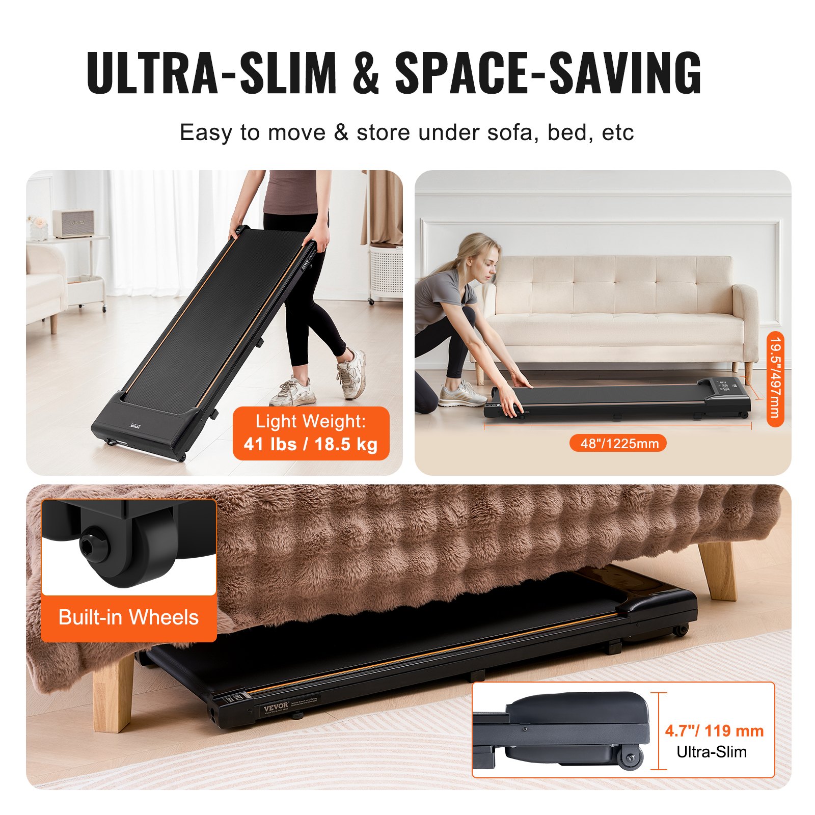 VEVOR Walking Pad, Under Desk Treadmill for Home Office, Working Walking Jogging Machine, 265 Lbs Capacity 2.5HP Portable Lightweight Walking Pad, with Remote Control and LED Display