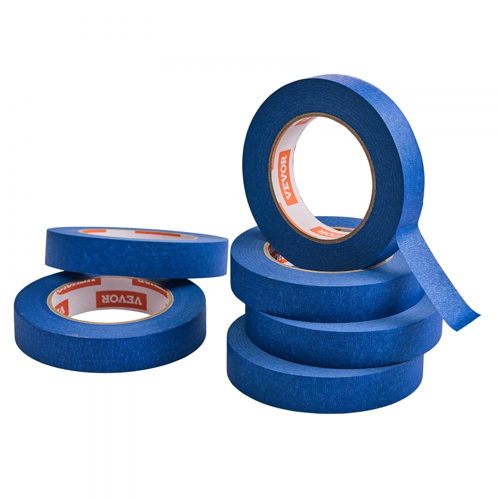 VEVOR Painters Tape, 1 Inch Wide (0.94 In x 60 Yds), 6 Rolls, Blue Painter Tape for Painting, Edge, Trim, Ceiling, Masking Tape Protects Surfaces and Removes Easily, DIY Craft Art, Labeling Decoration
