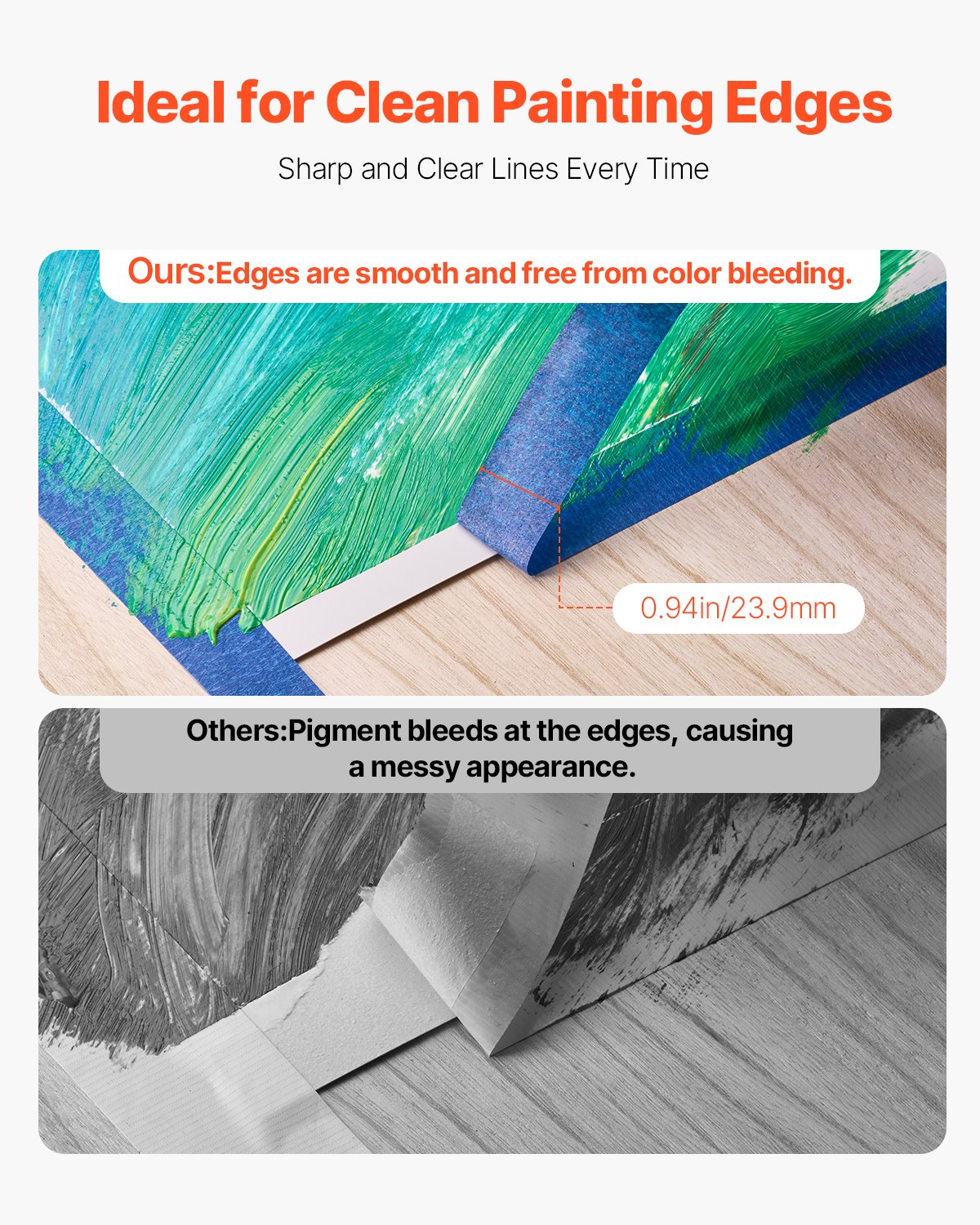 VEVOR Painters Tape, 1 Inch Wide (0.94 In x 60 Yds), 6 Rolls, Blue Painter Tape for Painting, Edge, Trim, Ceiling, Masking Tape Protects Surfaces and Removes Easily, DIY Craft Art, Labeling Decoration