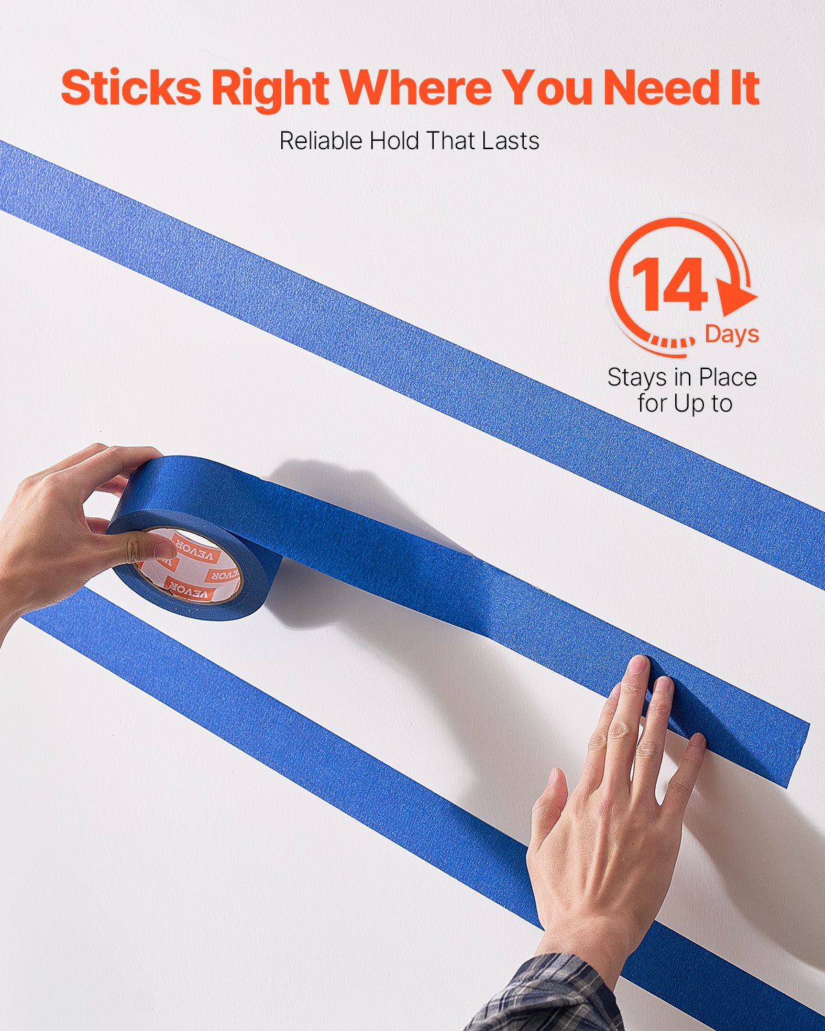 VEVOR Painters Tape, 2 Inch Wide (1.88 In x 60 Yds), 3 Rolls, Blue Painter Tape for Painting, Edge, Trim, Ceiling, Masking Tape Protects Surfaces and Removes Easily, DIY Craft Art, Labeling Decoration