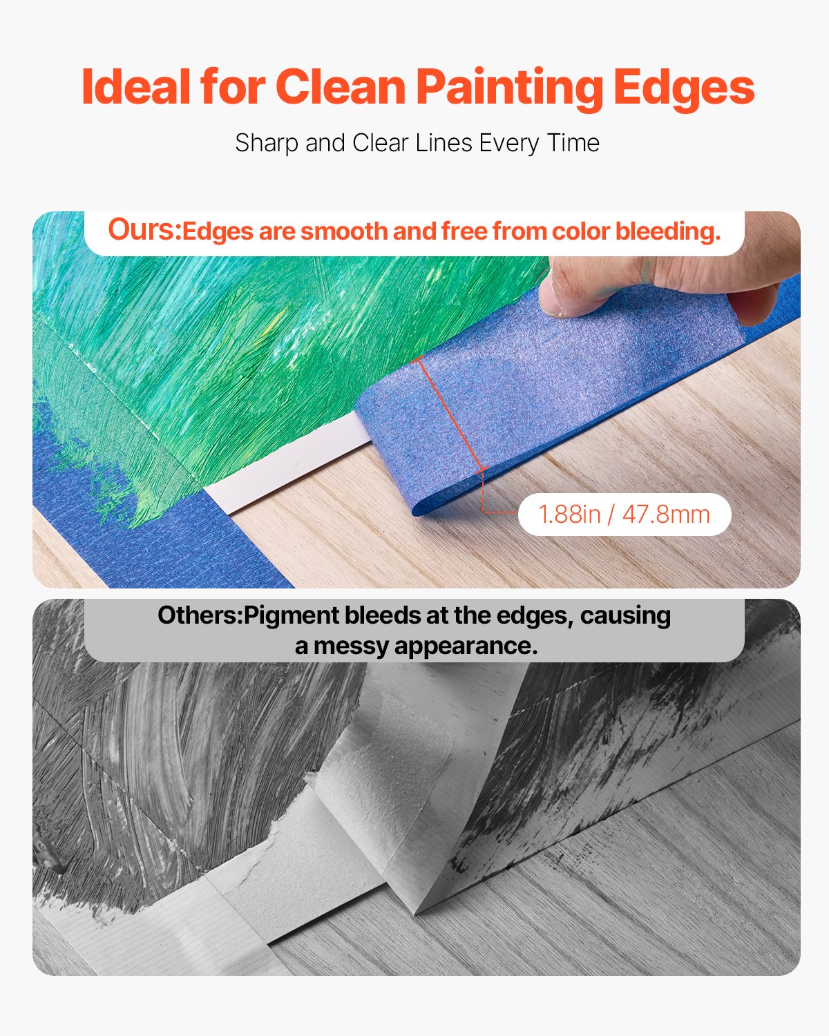 VEVOR Painters Tape, 2 Inch Wide (1.88 In x 60 Yds), 3 Rolls, Blue Painter Tape for Painting, Edge, Trim, Ceiling, Masking Tape Protects Surfaces and Removes Easily, DIY Craft Art, Labeling Decoration