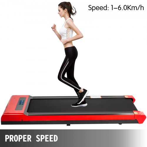 VEVOR Under Desk Treadmills Working Treadmills For Running, Led Treadmill For Home Running Machine With Remote Control, 1-6.0km/h Speed Portable Slim Treadmill  Indoor Exercise(Red,No Handrail)
