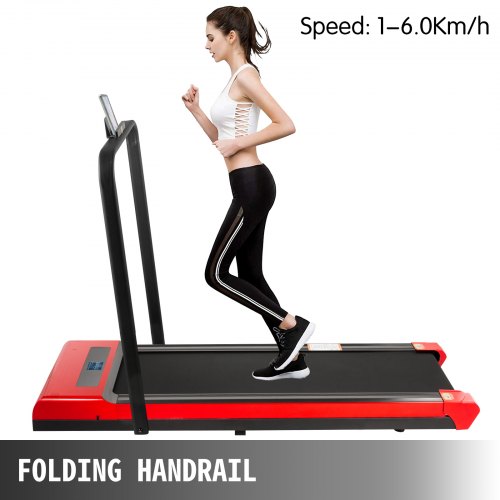 VEVOR Under Desk Treadmills Working Treadmills For Running, Led Treadmill For Home Running Machine With Remote Control, 1-6.0km/h Speed Portable Slim Treadmill  Indoor Exercise(Red,with Handrail)