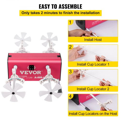 VEVOR 4 Cup Turner, 2 Speeds Multiple Tumbler Spinner Rotator Machine Kit with 4 Removable and Adjustable Arms, Mute Motor, Aluminum Alloy Frame, 4 Independent Switches for DIY Glitter Crafts(Red)