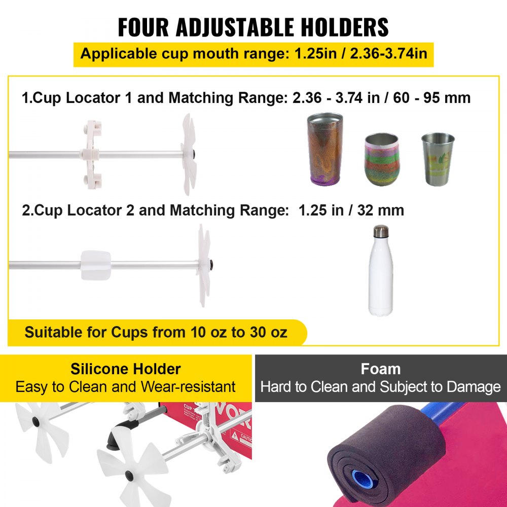 VEVOR 4 Cup Turner, 2 Speeds Multiple Tumbler Spinner Rotator Machine Kit with 4 Removable and Adjustable Arms, Mute Motor, Aluminum Alloy Frame, 4 Independent Switches for DIY Glitter Crafts(Red)