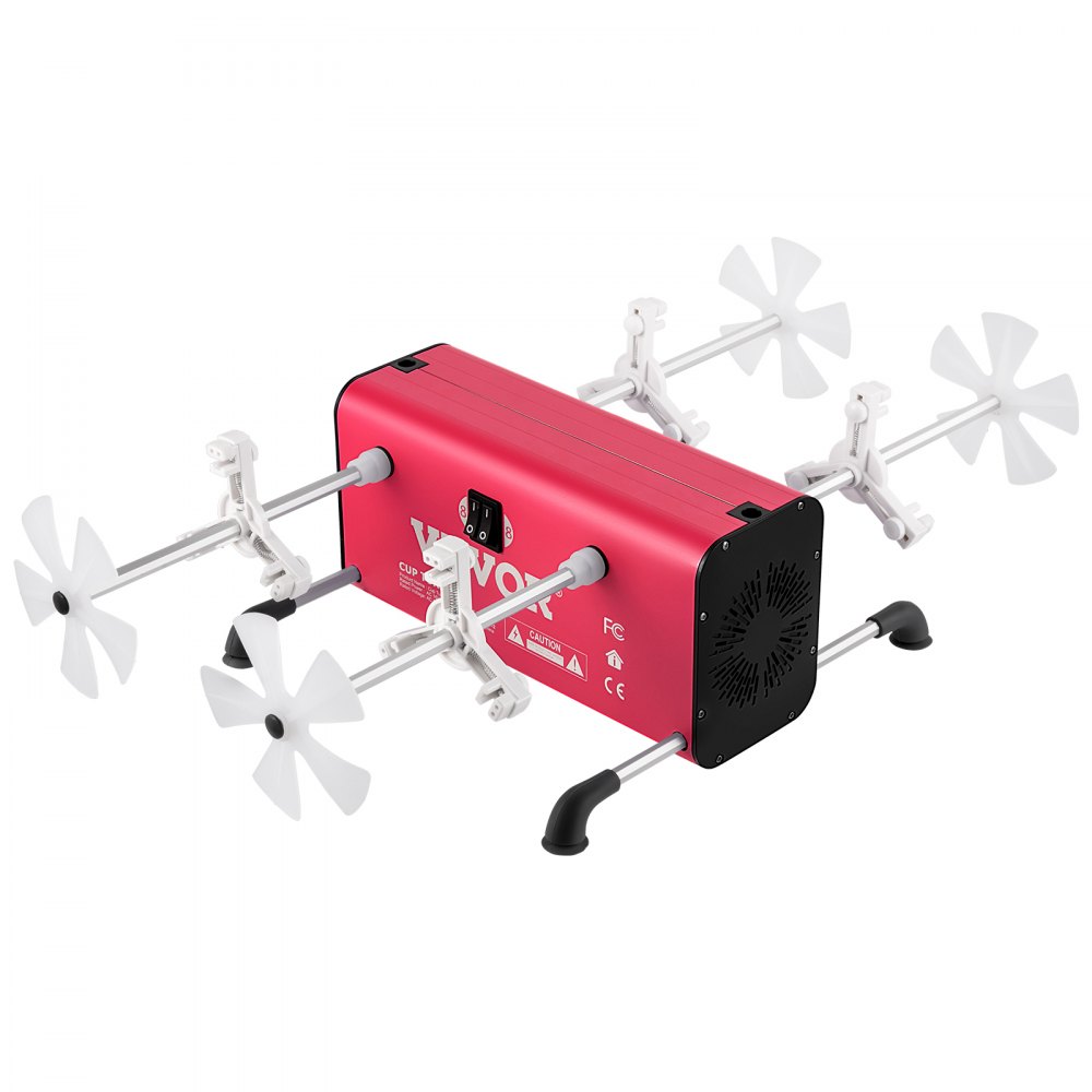 VEVOR 4 Cup Turner, 2 Speeds Multiple Tumbler Spinner Rotator Machine Kit with 4 Removable and Adjustable Arms, Mute Motor, Aluminum Alloy Frame, 4 Independent Switches for DIY Glitter Crafts(Red)