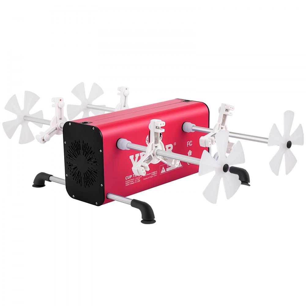 VEVOR 4 Cup Turner, 2 Speeds Multiple Tumbler Spinner Rotator Machine Kit with 4 Removable and Adjustable Arms, Mute Motor, Aluminum Alloy Frame, 4 Independent Switches for DIY Glitter Crafts(Red)