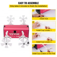 VEVOR 4 Cup Turner, 2 Speeds Multiple Tumbler Spinner Rotator Machine Kit with 4 Removable and Adjustable Arms, Mute Motor, Aluminum Alloy Frame, 4 Independent Switches for DIY Glitter Crafts Red