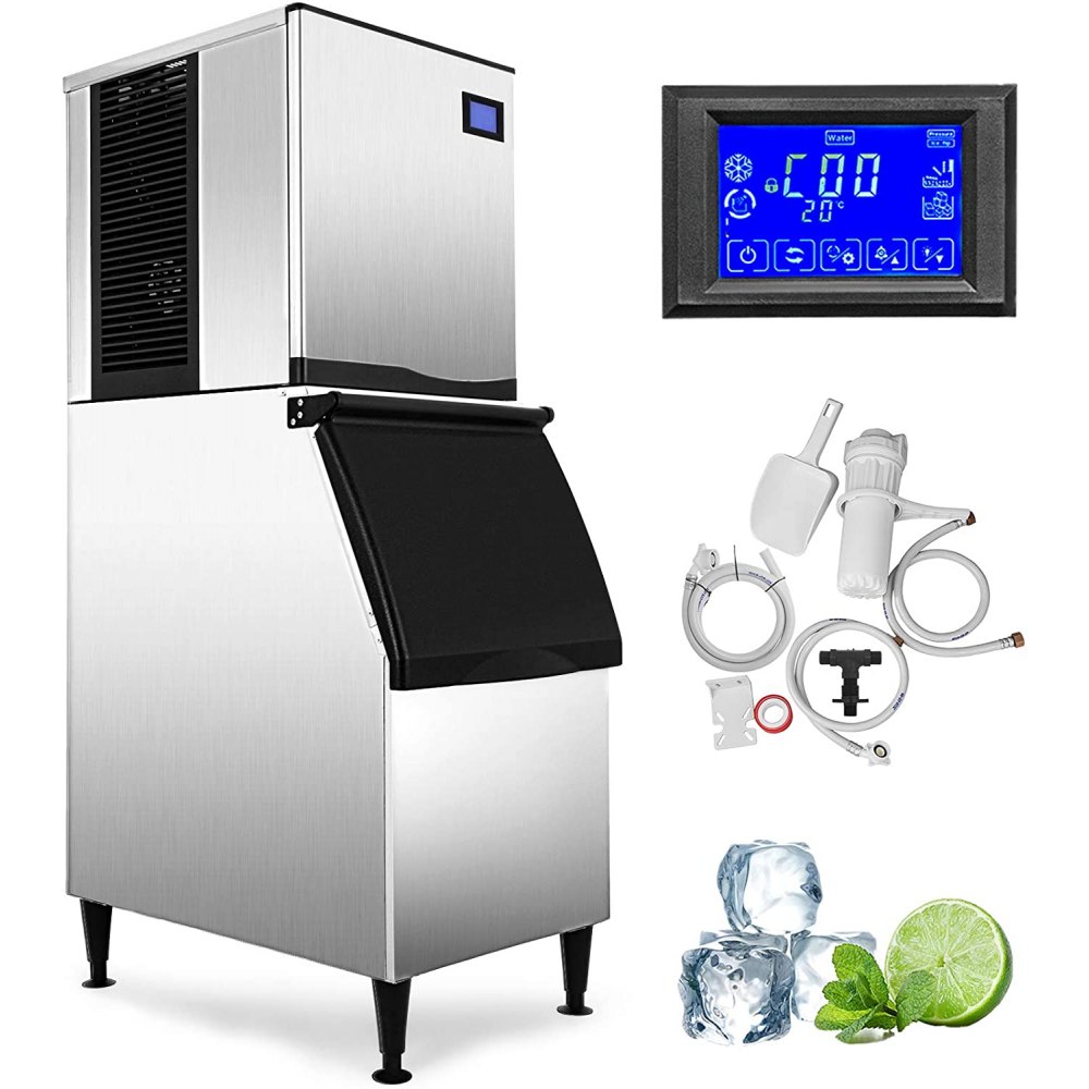 VEVOR Commercial Ice Maker Machine, ETL Approved 400LBS/24H LCD Panel Commercial Ice Machine with 350LBS Storage for Home Bar Coffee Shop, SECOP Compressor, Air Cooled, Include Scoops & Water Filter