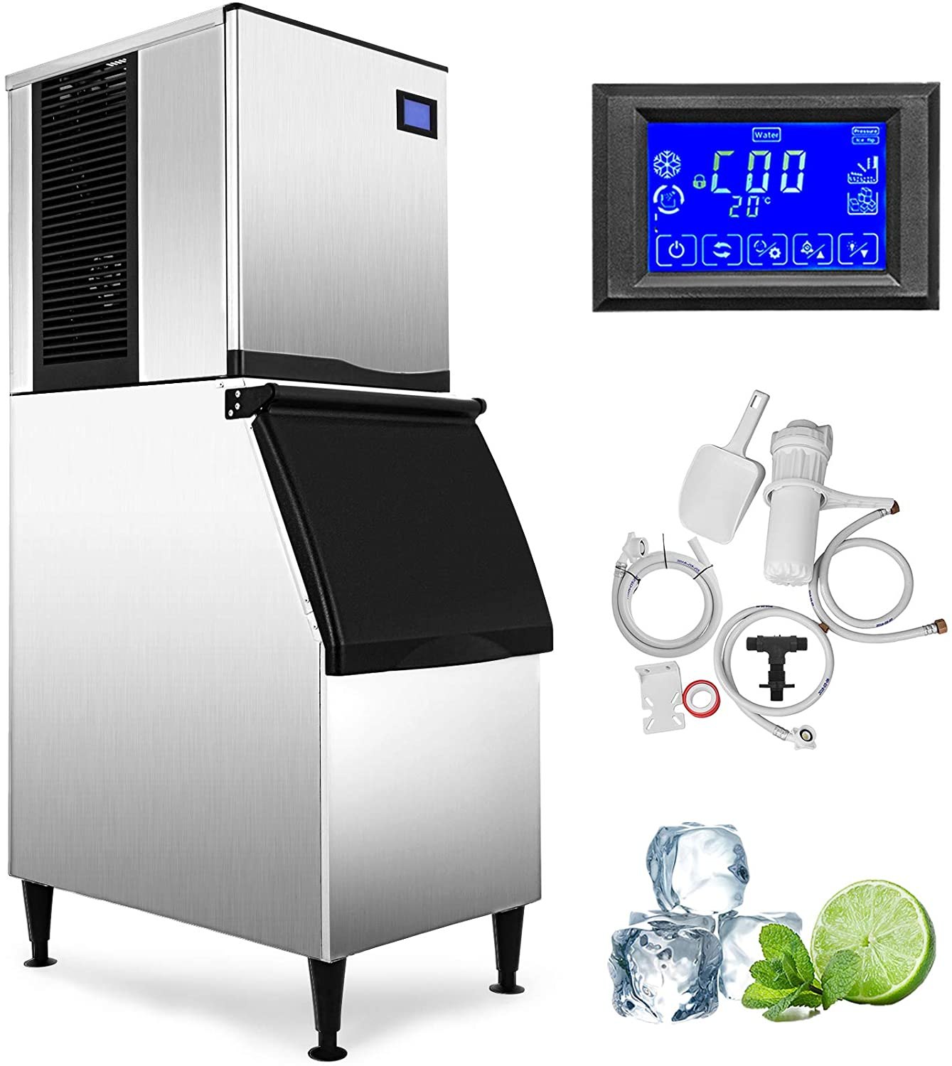 VEVOR Commercial Ice Maker Machine, ETL Approved 400LBS/24H LCD Panel Commercial Ice Machine with 350LBS Storage for Home Bar Coffee Shop, SECOP Compressor, Air Cooled, Include Scoops & Water Filter