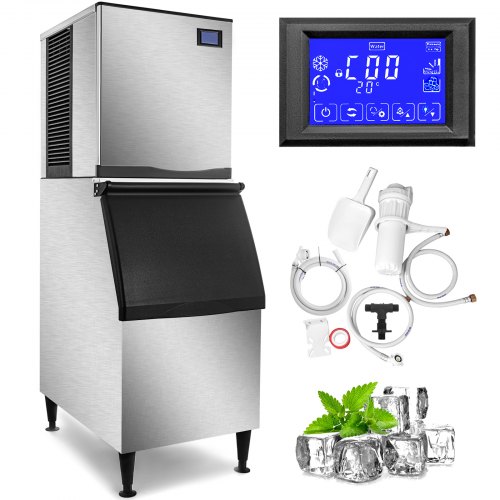 VEVOR Commercial Ice Maker Machine, 110V 550LBS/24H 350LBS Large Storage Ice Machine, ETL Approved, Advanced LCD Panel, SECOP Compressor, Air Cooled, Quiet Operation, Include Scoop & Water Filter