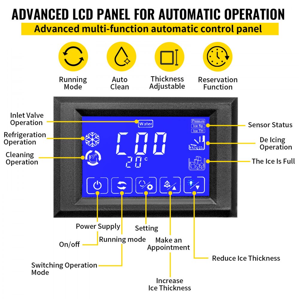 VEVOR Commercial Ice Maker Machine, 110V 550LBS/24H 350LBS Large Storage Ice Machine, ETL Approved, Advanced LCD Panel, SECOP Compressor, Air Cooled, Quiet Operation, Include Scoop & Water Filter
