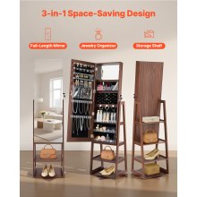 VEVOR 360° Swivel Jewelry Cabinet, 1550 mm Tall, Full-Length Mirror with Storage, Standing Rotatable Jewelry Armoire Organizer, Lockable Door with 2 Keys, Accessory Pouches, and Storage Shelves