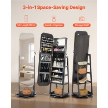 VEVOR 360° Swivel Jewelry Cabinet, 1600 mm Tall, Full-Length Mirror with Storage, Standing Rotatable Jewelry Armoire Organizer, Lockable Door with 2 Keys, Accessory Pouches, and Storage Shelves