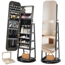 VEVOR 360° Swivel Jewelry Cabinet, 1600 mm Tall, Full-Length Mirror with Storage, Standing Rotatable Jewelry Armoire Organizer, Lockable Door with 2 Keys, Accessory Pouches, and Storage Shelves