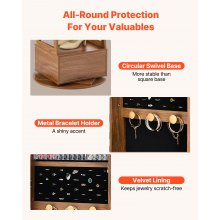 VEVOR 360° Swivel Jewelry Cabinet, 1655 mm Tall, Full-Length Mirror with Storage, Standing Rotatable Jewelry Armoire Organizer, Lockable with 2 Keys, Accessory Pouches, Storage Shelves and Drawer